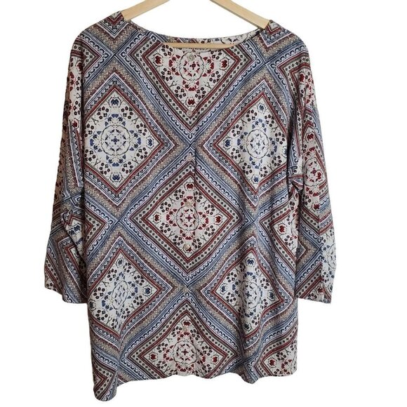 J. Jill Blouse Medium Blouse Button back 3/4 sleeves Rayon Patchwork Print - Picture 2 of 13